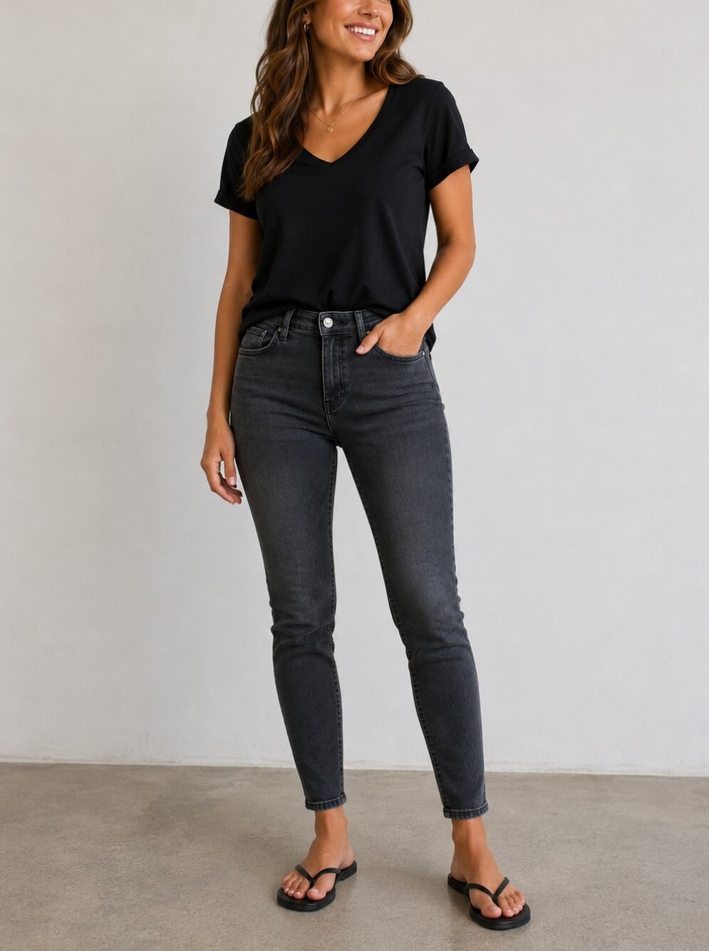 ASOS Faded Black Raw Hem High Rise Skinny Jeans Casual Basic Women's 32" NWT